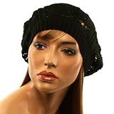 Ladies Summer Light Weight Crochet Solid Vented Soft Knit Beanie Hat Tam Black