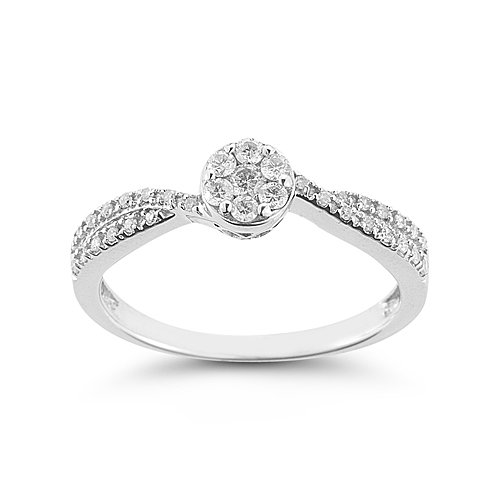Womens 10k White Gold Engagement Ring (1/4 cttw I-J Color, I2 Clarity), Size 5