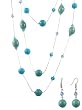 Necklace - N346 - Turquoise Gemstone and Glass Beads - Long Style (60") + Matching Earrings