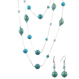 Necklace - N346 - Turquoise Gemstone and Glass Beads - Long Style (60") + Matching Earrings