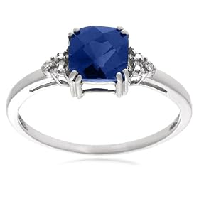 10k White Gold, September Birthstone, Created Ceylon Sapphire and Diamond... by