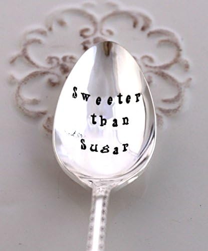 HAND STAMPED Iced Tea Spoon, Hand Stamped "Sweeter than Sugar" - Cute Gift Keepsake Gift - Bordeaux 1945 - Valentine's Day, Mother's Day Gift under $20