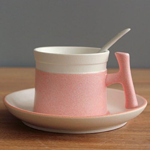 BeiBeiLove Snow-Shape Enamel Ceramic Tea Cup Coffee Cup With Spoon and Saucer Set (Pink)