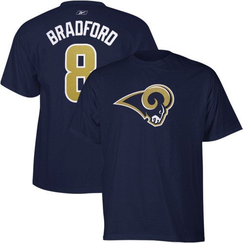 Reebok St. Louis Rams #8 Sam Bradford Navy Blue Scrimmage Gear Player T-shirt (Medium)