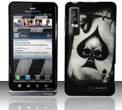 Black Silver Ace of Spade Skull Design Snap-on Protector Hard Case Cover for Motorola Droid 3 (VERIZON) + Luxmo Brand Travel Charger