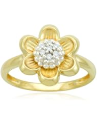 10k Yellow and White Gold Flower Diamond Ring