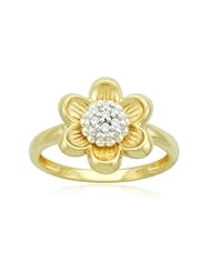 10k Yellow and White Gold Flower Diamond Ring