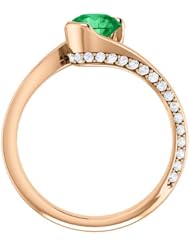 10K Rose Gold 6.00mm Round Cut Chatham Created Emerald and Diamond Ring -- LIFETIME WARRANTY