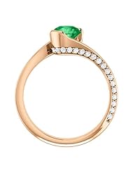 14K Rose Gold 6.00mm Round Cut Chatham Created Emerald and Diamond Ring -- LIFETIME WARRANTY