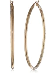Bonded Sterling Silver and 14k Yellow Gold Bamboo Design Hoop Earrings