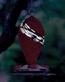 Red Glow in the Dark Glass/Metal Hummingbird Feeder with Wrought Iron Hook