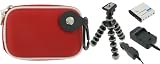 4n1 Nylon Hard Shell (Red) Case / DMW-BCF10 Battery / AC DC Charger for Panasonic Lumix DMC-FH1P Digital Camera Pink