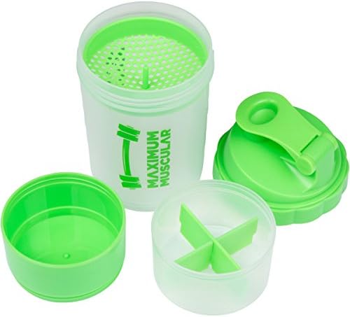 Protein Shaker Bottle By Maximum Muscular, Cup with Extra Storage Compartment for Powders &amp; Pills, Massive 20oz Capacity, Green