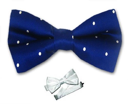 Pre-Tied Dot Silk Bow Ties - Navy with White Dots