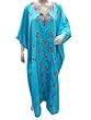 Boho Gypsy Aqua Blue Silk Kaftan Crewel Embroidered Party Wear Kimono Dress