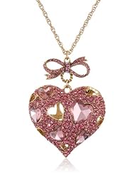 Betsey Johnson "Iconic Pinkalicious" Crystal Heart Pendant Long Necklace, 35"