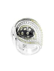 14k White Gold Diamond Onyx Yellow and White Lily Flower Ring