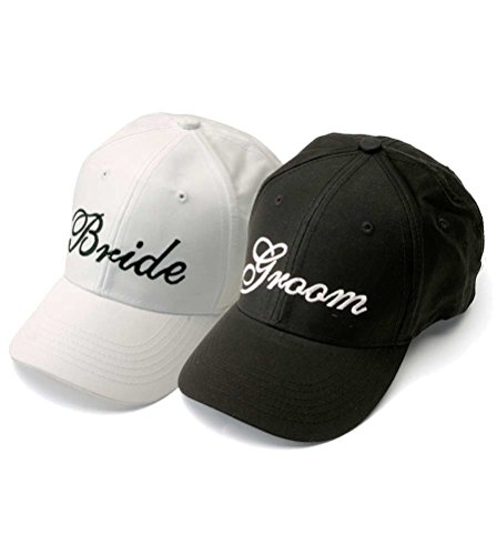 Wedding Bride and Groom Baseball Caps-Black and White - 100 %Cotton