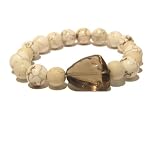 Magnesite Bracelet 07 Stretch Brown Smoky Quartz White Bead Stone