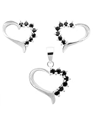 Zirconia By Debbie 925 Silver Black Cz Sweet Heart Set