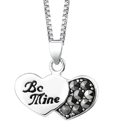 41PzeU8ipPL Sterling Silver Be Mine Marcasite Double Heart Pendant, 18