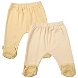 Kushies Packaged Layette 2 Pack Footed Pant, 3 Months, Yellow Solid / Stripe