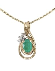 14k Yellow Gold Oval Emerald And Diamond Teardrop Pendant plus 18" Chain