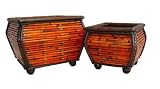 Red-brown Wood bamboo curved rectangular planters Set of 2