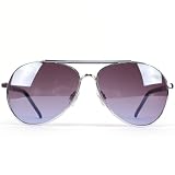 UV Mens 80s Aviator Chips Sturdy Sunglasses Silver Metal Navy Frame with Dark SmokeLens