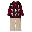 Infant Boys' BT Kids 3pc Reindeer Sweater,Top,Pant Set - Red/Khaki