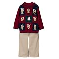 Infant Boys' BT Kids 3pc Reindeer Sweater,Top,Pant Set - Red/Khaki