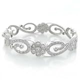 Bling Jewelry Designer Inspired Sterling Silver Diamond CZ Pave Bridal Flower Bracelet