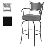 Garden Collection Bar Stool With Wine Back - 26 Inch Seat With Arms - Black