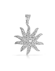 Bling Jewelry Sterling Silver CZ Pave Sunburst Lace Pendant