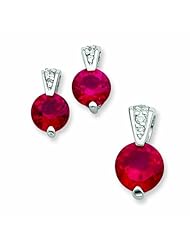 Genuine .925 Sterling Silver Red CZ Earrings and Pendant Set. 100% Satisfaction Guaranteed.