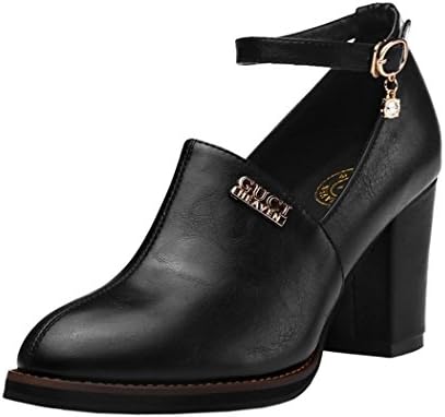 Guciheaven New Spring Style Black And Red Round-toe Roung Heels Shoes(5.5 B(M)US, Black)