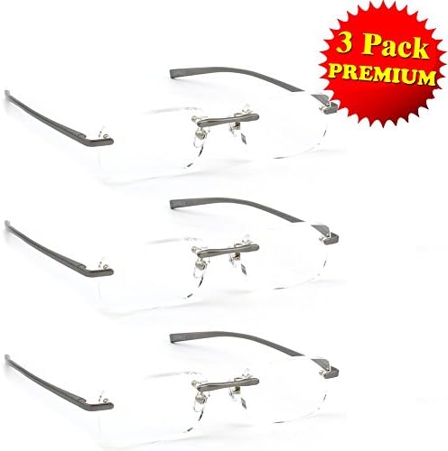 3-Pack Rectangle Spring Hinge Frameless Durable Reader Reading glasses Men and Women +1.75