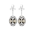 925 Silver, Onyx & Diamond Double Fleur De Lis Earrings with 18k Gold Accents (0.04ctw)