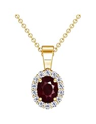 14K Yellow Gold Oval Cut Ruby And Round Diamond Pendant (GIA Certificate)