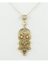 Michou Sterling Silver Two Tone with Moonstone and Pearl Drop Necklace with Chain