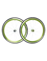 Sports: Fixed Gear Bike Wheels Deep V Wheelset - Free Tires 700c x 25 Green - Vilano