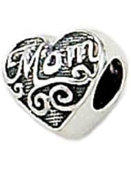 Zable(tm) Sterling Silver Mom" Heart Shape Bead / Charm