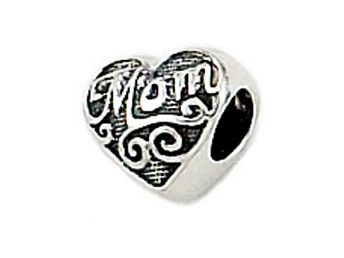 Zable(tm) Sterling Silver Mom' Heart Shape Bead / Charm