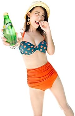 Sexy Orange Green Polkadot High Waisted Bikini Set Medium Size