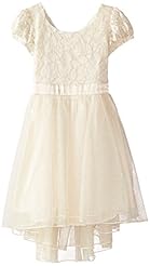 Girls High-Low-Hem Glittering Lace Cotton/Metallic/Nylon/Tulle Cap Sleeves Puff Sleeves  Dress