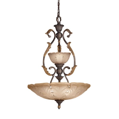 Kichler Lighting 3265ACK Chalfonte Place 4-Light Inverted Pendant, Antique Crackle with Antique Umber-Etched Resin Shade