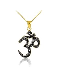 14k Gold Hindu Meditation Charm Yoga "Om" (Ohm) Black CZ Pendant Necklace