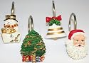 Carnation Home Fashions Christmas Time Fabric 6 by 6 Shower Curtain Hooks