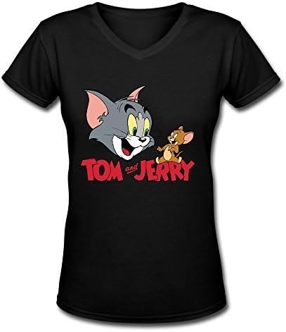 WEYE Women's Tom And Jerry V-Neck T-Shirt Black M