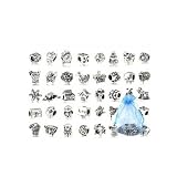 Bundle Monster 40 PC Antique Silver Plated Oxidized Metal Beads Charms Set Mix Lot - Compatible with Pandora Biagi Troll Chamilia Bracelets w/ "BM" Pouch
